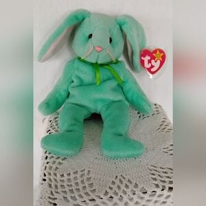 Ty Mint Green 1996 Plush Hippity Bunny with Pink Nose / Floppy Ears
